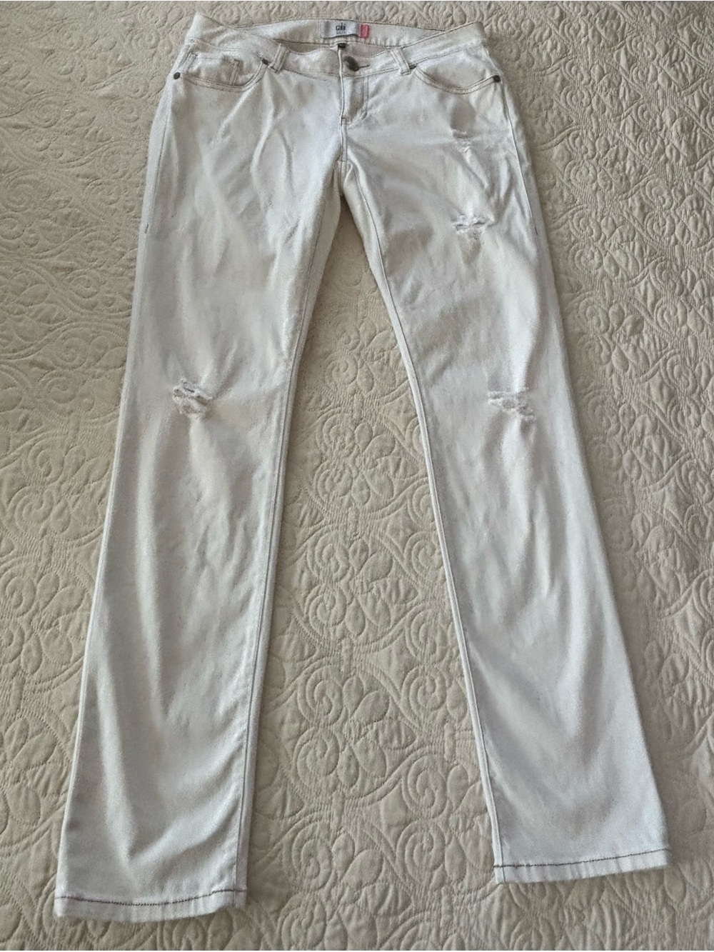 CAbi Slim Boyfriend Distressed Jeans in Antique White